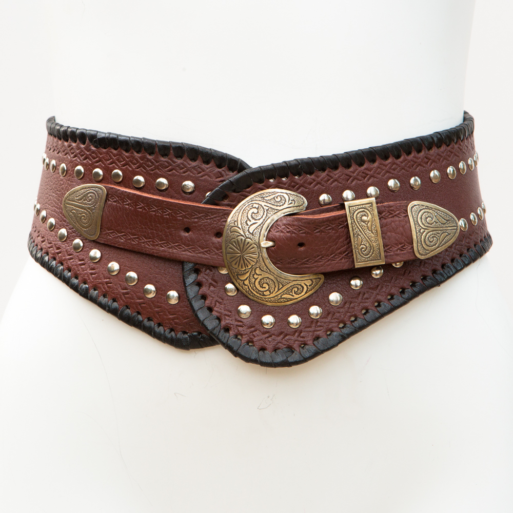 LB 365TT Belt Handmade Leather Womens Belt Wester Tribal Southwest Hip Belt Wide Belt Three Piece Buckle Set 