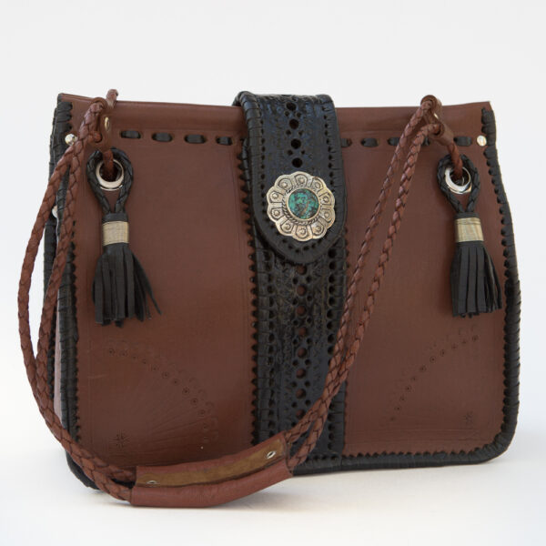 thumbnail image 2 of Justin West Turquoise Concho Fringe Tooled Western Tote Handbag, Faux Leather, Multicolor, Large 2 of 2